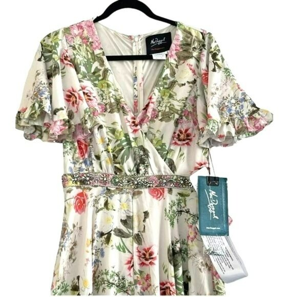 Mac Duggal Floral Beaded Flutter Sleeve Formal Gown Long Maxi Dress NWT Size 2 - Picture 4 of 8